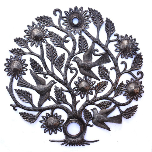 Haiti Metal Art, tree with birds and flowers