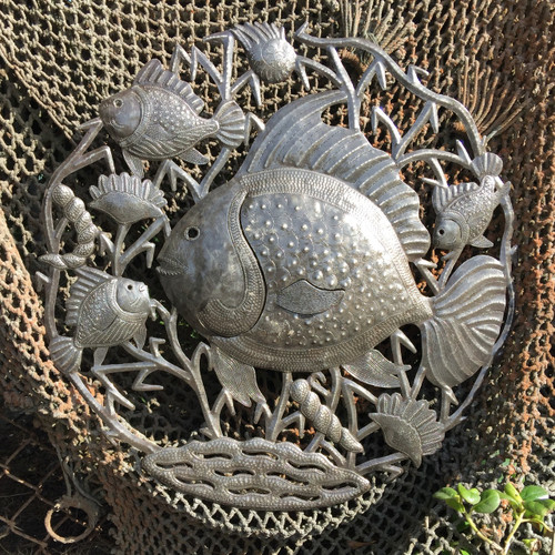 Fishermans Catch, Reclaimed Metal Wall Art from Haiti, Quality Craftsmanhip 23" X 23" Fishermans Catch, Reclaimed Metal Wall Art from Haiti, Quality Craftsmanhip 23" X 23"