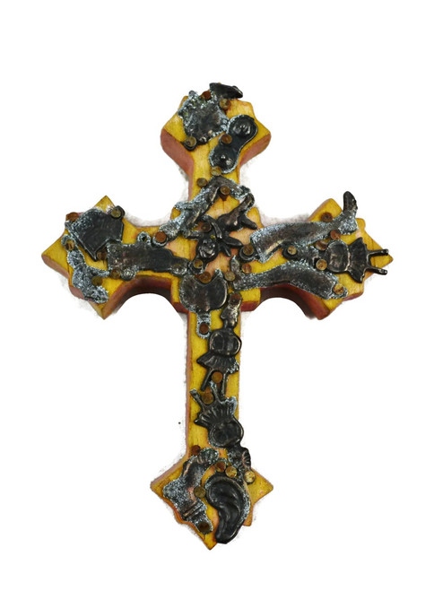 cross with milagros charms, Handmade in Mexico