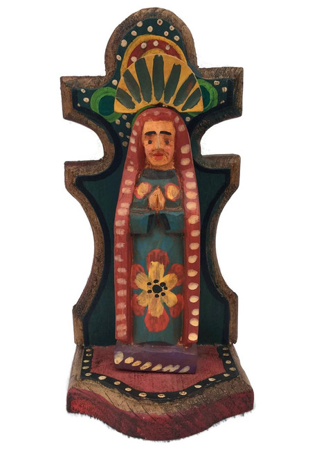 Virgin Mary, Artisan Crafted Wooden Saints 3.5" x 3" x 7.5"