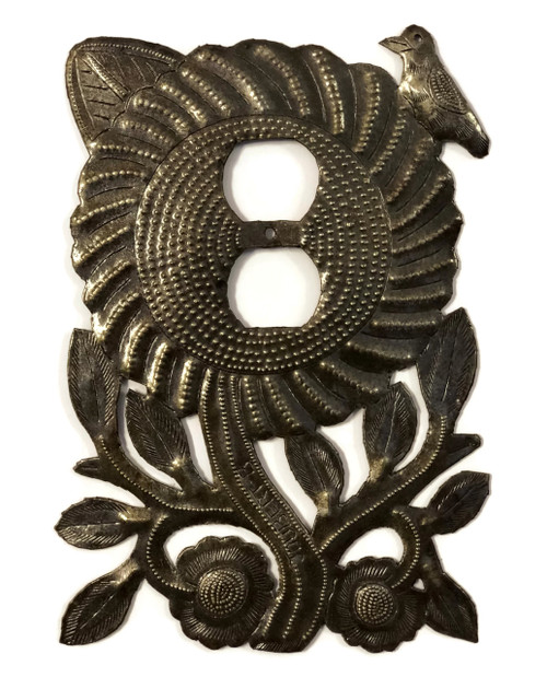 Electrical Plate Cover, Metal Sunflower Handmade From Recycle Oil Drum S