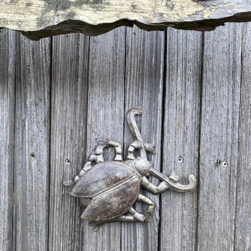 Metal Garden Beetle, Indoor and outdoor Bugs, Handmade in Haiti, Backyard Fence Decor 5.5" x 6"