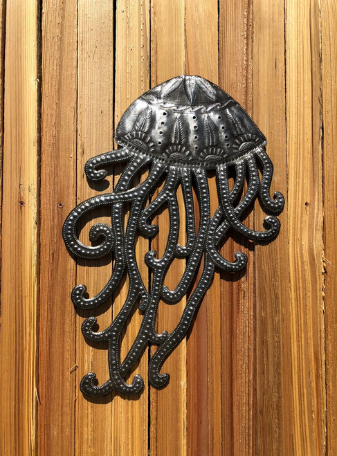Jellyfish under the sea, Haiti metal wall decor, sturdy indoor and outdoor decor 12" x 18.5"