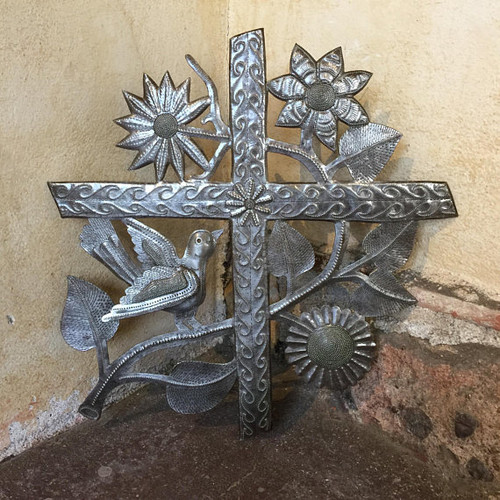 Cross, Metal Wall Art Collection, Handmade in Haiti, Indoor and Outdoor Decor 16" x 17"