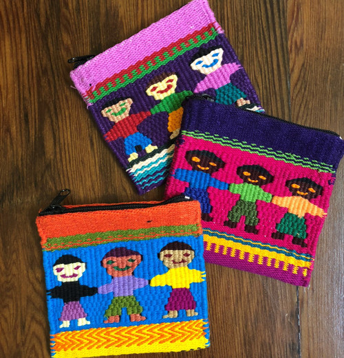 Zip Bags, Guatemalan Colorful Children Hand-crocheted Coin Purse Set of 3