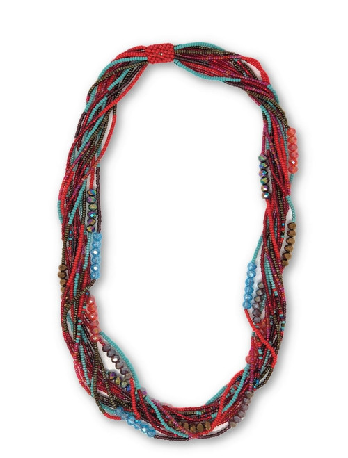 Beaded Necklace, Red and Gold Tones, Sparkly Beads, Women Necklaces, Jewelry, Magnetic Clasps, 20" Handmade