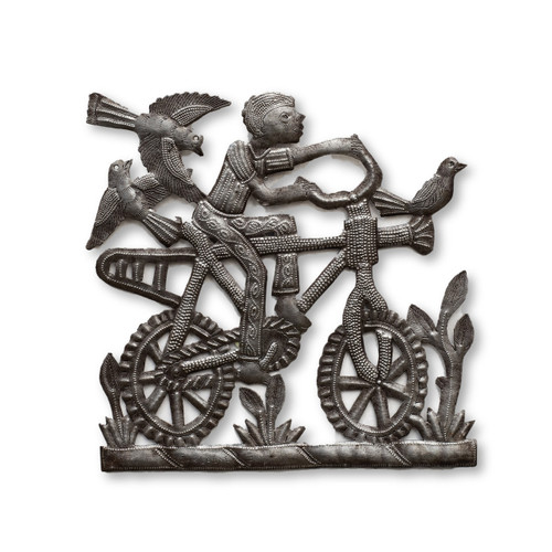 Boy Riding Bike, Birds, Fields, Bicycle, Haiti, Metal Art, One-of-a-Kind, Limited Edition, Sustainable, Eco-Friendly, Fair Trade, Haiti, Haitian Boy Riding Bike, Birds, Fields, Bicycle, Haiti, Metal Art, One-of-a-Kind, Limited Edition, Sustainable, Eco-Friendly, Fair Trade, Haiti, Haitian