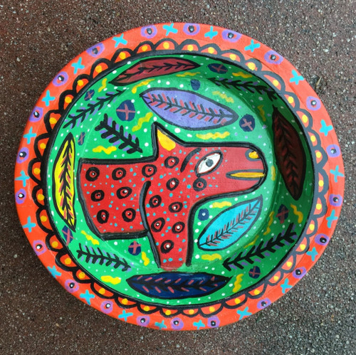 Handpainted Guatemalan Bowl, Handpainted Wooden Bowl, Handpainted Wooden Jaguar Bowl