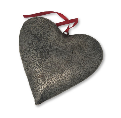 Hand Etched Tin Heart 4" x 3 1/4" x 3/4"
