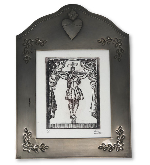 8 1/2" x 11 1/4"  Framed Etching of Christ on Cross
