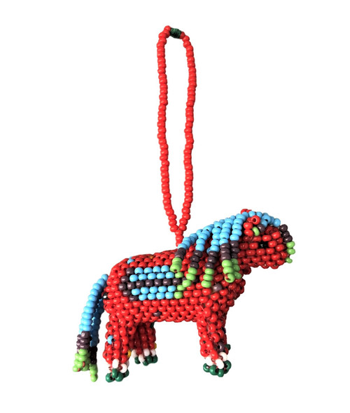 Mini Beaded Horse Red, Novelty Christmas Tree Ornaments, Holiday Decoration, Handmade in Guatemala