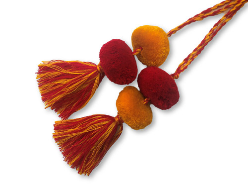Tassels with Pom Poms, Red and Yellow (gold) Solid Design,Team School Colors, Home Decor, Gift Tag, Decorative Small Handmade Pom Poms, Fair Trade Guatemala