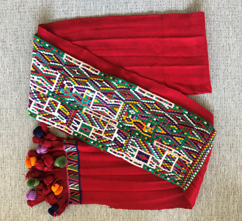 Handwoven Chajul Faja from Guatemala, Vintage Textile, Hand Embroidered with Asymmetrical Motifs, Folk Art Home Decor