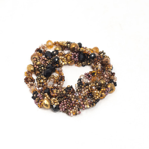 Gold, Black and Brown Tones Multi Stand Bracelet, Sparkly , Handmade, Women's Fashion Magnetic Closure 1.5x 7.5 inches