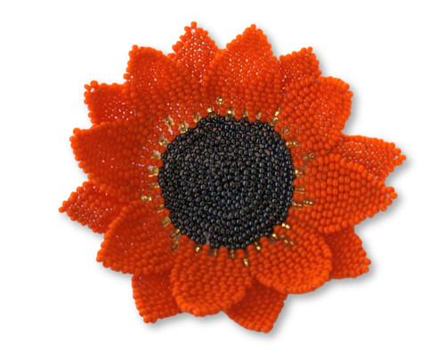 Elegant Sunflower Pin, Gift for Her, Collectible Charms for Backpacks, Hats, and Clothes, Handmade Beaded Jewelry, Orange 3.75 Inches Elegant Sunflower Pin, Gift for Her, Collectible Charms for Backpacks, Hats, and Clothes, Handmade Beaded Jewelry, Orange 3.75 Inches