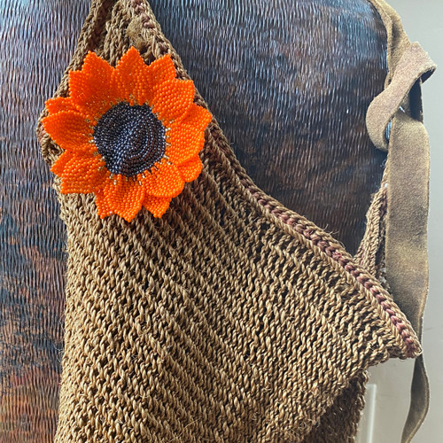 Hand made orange Sunflower pin, brooch , accessory