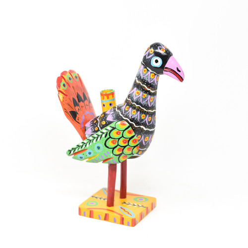 Turkey Candle Holder, Multicolored, Carved Wood, Wooden Art Handcrafted in Guatemala, One-of-a-Kind Art, 12" x 8" x 5.5"