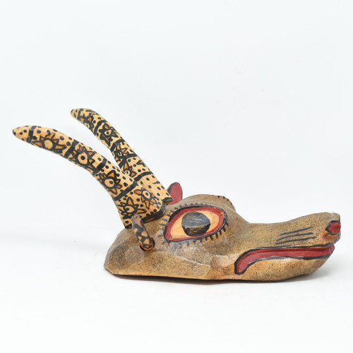 Deer, Earth tone,  Whimsical Dance Mask, Hand Carved Wood Guatemala 19" x 15" x 9"