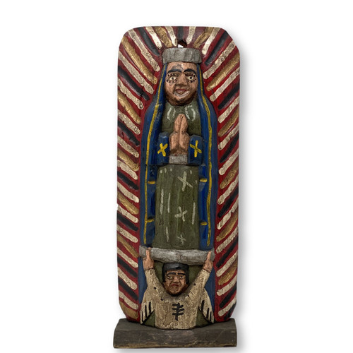 Hand Carved Saint Mary, Virgin de Guadalupe, Folk Art 13" x 5" x 2"