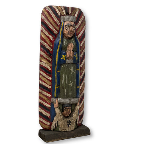 Hand Carved Saint Mary, Virgin de Guadalupe, Folk Art 13" x 5" x 2"