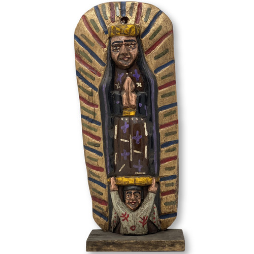 Hand Carved Saint Mary, Virgin de Guadalupe, Folk Art 13" x 5" x 2"