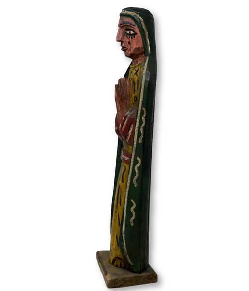 Hand Carved Saint Mary, Virgin of Guadalupe, Folk Art 15.75" x 4.75" x 2"