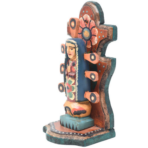 Our Lady of Guadalupe with Rays, Virgin Mary, Artisan Crafted Wooden Saints 3.5" x 3" x 7.5"