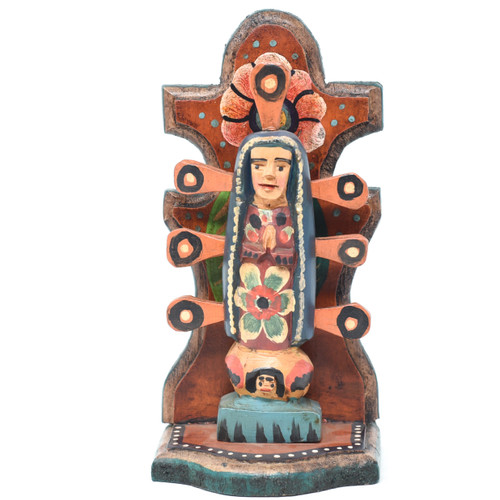 Our Lady of Guadalupe with Rays, Virgin Mary, Artisan Crafted Wooden Saints 3.5" x 3" x 7.5"