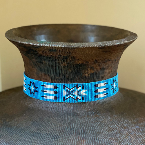 Beaded Hat Band, 1 Inch Wide Hatband, Blue Paisley, Multi Color Hat Accessory, Leather Ties, Men, Women, Southwestern Handmade