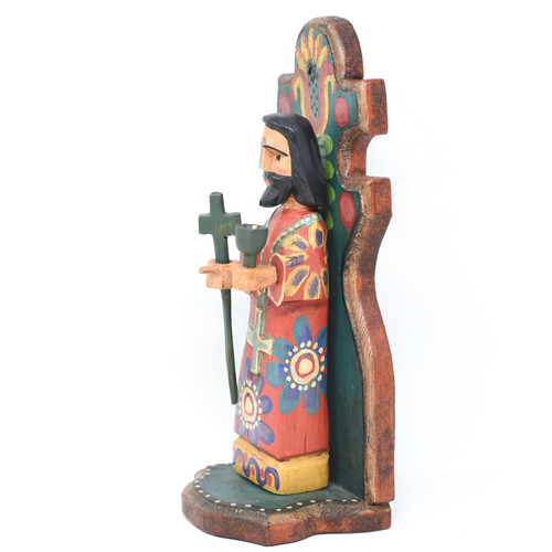 Jesus with a Cross, on a Hand Carved  Alter, made in Guatemala, 10.5" x 3.5" x 4"