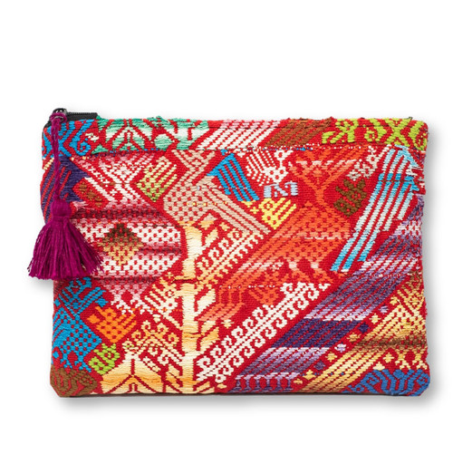 Upcycled Hand Woven Clutch Purse from San Juan  Sacatepequez Guatemala Huipil Traditional Blouse and Corte Skirt 8.5" x 6.5" with Tassel Accent Upcycled Hand Woven Clutch Purse from San Juan  Sacatepequez Guatemala Huipil Traditional Blouse and Corte Skirt 8.5" x 6.5" with Tassel Accent