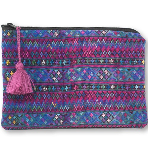 Upcycled Hand Woven Zip Purse from Toto Santos Guatemala, Made from a Traditional Blouse "Huipil" and Skirt "Corte" 8.5" x 6" with Pink Tassel, Handwoven Zip Purse, Huipil Zip Purse, Toto Santos Huipil  Upcycled Hand Woven Zip Purse from Toto Santos Guatemala, Made from a Traditional Blouse "Huipil" and Skirt "Corte" 8.5" x 6" with Pink Tassel, Handwoven Zip Purse, Huipil Zip Purse, Toto Santos Huipil