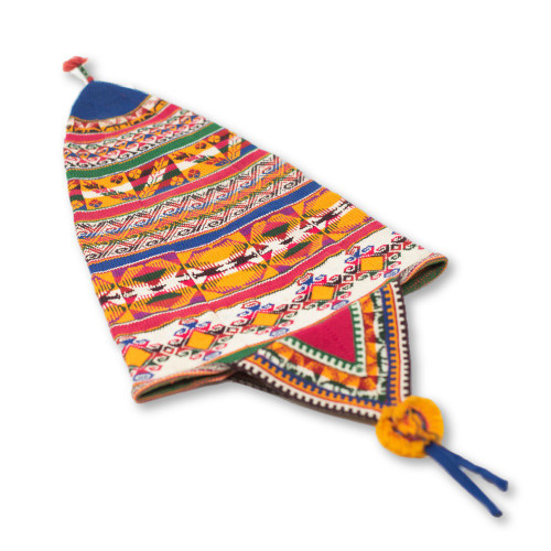 Vintage Andean Peruvian Bolivian ch'ullo colorful alpaca wool knit ear-flap BOL1302