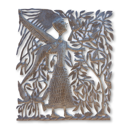 Angel, Angelic, One-of-a-Kind, Limited Edition, Sustainable, Eco-Friendly, Recycle, Recyclable, Wings, Birds, Tree, Tree of Life, Michee Remy, Haiti, Haitian Art Angel, Angelic, One-of-a-Kind, Limited Edition, Sustainable, Eco-Friendly, Recycle, Recyclable, Wings, Birds, Tree, Tree of Life, Michee Remy, Haiti, Haitian Art