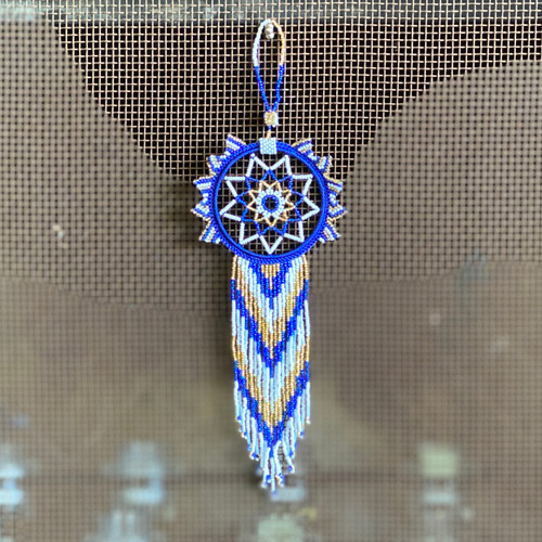 Dream Catcher, Mayan Designs, Blue Gold and White
