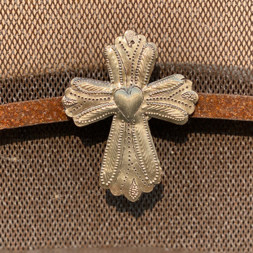 Metal Wall Art, Milagro Sacred Cross, Take Your Worry Away, Ornamental, Gift tag, Handmade in Haiti 3.5" x 4.5" (SM449-J)