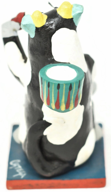Beer Drinking Cow Candle Holder, One of a Kind, Handmade in Mexico, Ortega Family, 5.5" x 3" (Ortega 67)