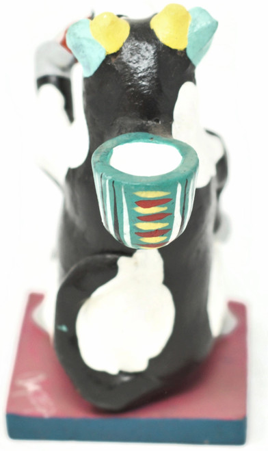 Beer Drinking Cow Candle Holder, One of a Kind, Handmade in Mexico, Ortega Family, 5.5" x 3" (Ortega 69)