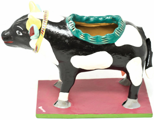 Cow Planter, One of a Kind, Handmade in Mexico, Ortega Family, 12" x 8.5" x 5" (Ortega 89)