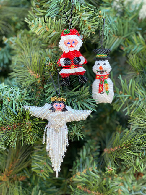 Christmas Tree Ornaments, Santa Claus, Snowman, and Angel, Trio Figurines, Decorative Mini Ornament, Holiday Decorations