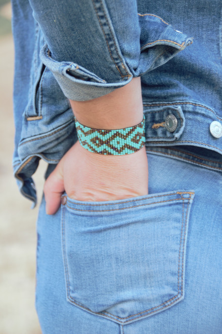 Handmade Beaded Bracelet, Stacking Bracelets, Turquoise and Brown, Multi Color Beads, Friendship Gift, Native American Inspired Loom