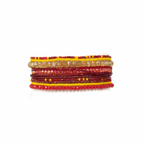 Handmade Bracelet for Girls, Multicolored Red and Yellow Tones, Glass Beads, Magnetic Closure, Stylish Guatemala 7 inches