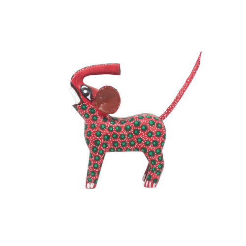 Handcarved Oaxacan Alebrije, Red Elephant with Green Dots