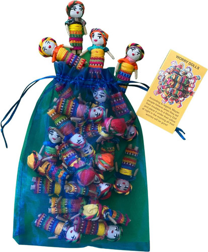 VTG 1980s Guatemalan Worry Doll Straw Hat Multi Color Mayan Folk Art Vintage Guatemala Straw Hat W/ Worry Dolls- Guatemalan Worry  main image 4