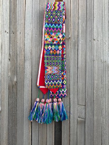Vintage Guatemalan Cinta Hand Made Woven Head Hair Wrap with Tassels an old antique hand woven cotton cinta head wrap band  main image 3