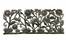 Large Garden Panel, Butterflies and Birds, Haitian Metal Wall Art, Display Indoor or Outdoor 35 x 14 Inches