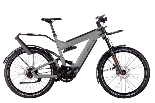 Riese & Muller Superdelite GT Rohloff HS in Tundra Grey Matt with front cargo carrier Riese & Muller Superdelite GT Rohloff HS in Tundra Grey Matt with front cargo carrier