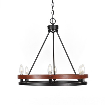 Belmont Six Light Chandelier in Matte Black & Wood Grain (200|2706-MBWG)