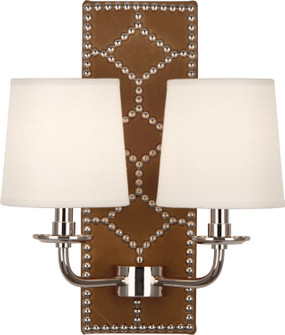 Williamsburg Lightfoot Two Light Wall Sconce in English Ochre Leather w/Nailhead and Polished Nickel (165|S1030)