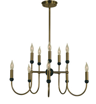 Nicole Ten Light Chandelier in Antique Brass with Matte Black (8|4795 AB/MBLACK)